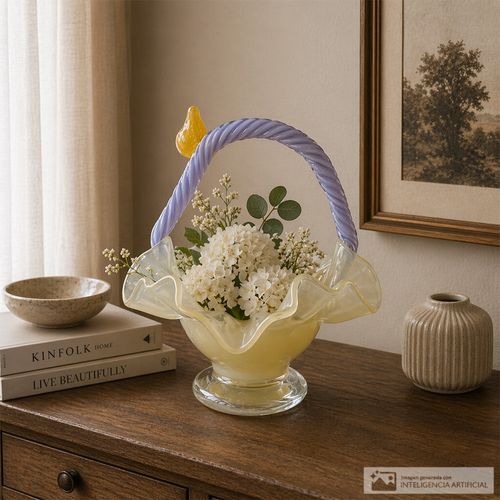 Cesta decorativa de vidrio con borde ondulado 25x24 cm