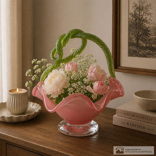 Cesta decorativa de vidrio con borde ondulado 27x30 cm