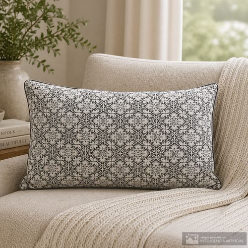 Cojín de poliéster jacquard diseño geométrico floral 30x48 cm