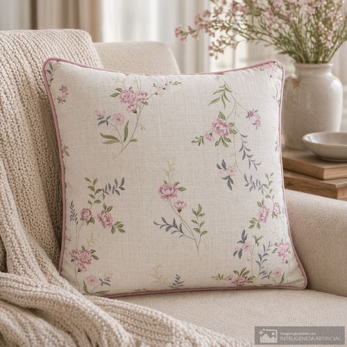 Cojín de poliéster estampado floral con borde 45x45 cm