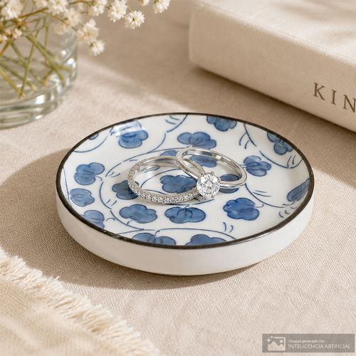 Bandeja para joyas con diseño floral azul 8.5 cm