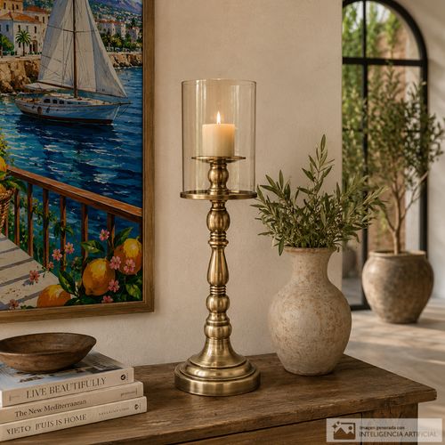 Portavela decorativo con base metálica 14x46 cm