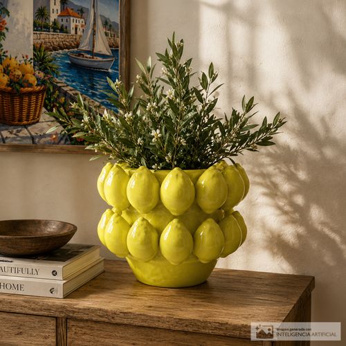 Florero amarillo con diseño limones 19 cm