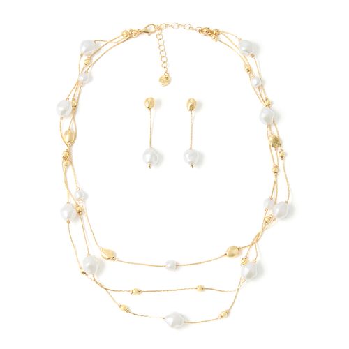 Collar multicapa dorado con perlas y aretes colgantes