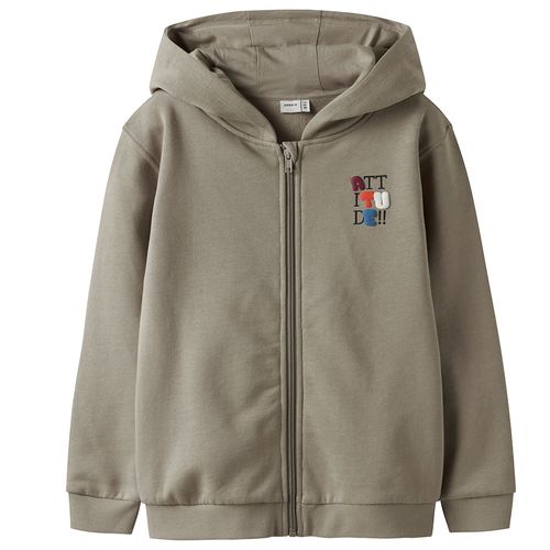 Suéter beige con capucha y estampado para niño