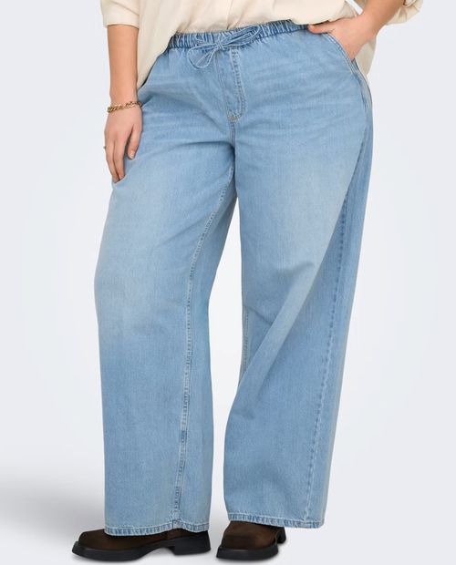 Pantalón Only Carmakoma wide leg celeste denim para mujer