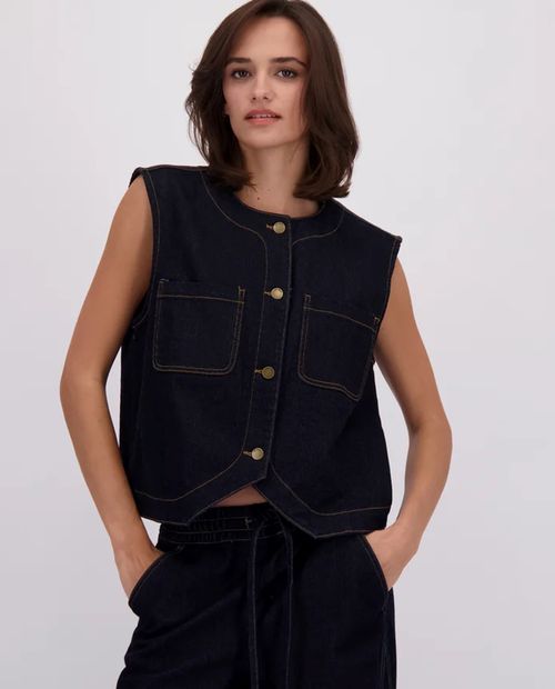 Chaleco casual azul oscuro denim para mujer