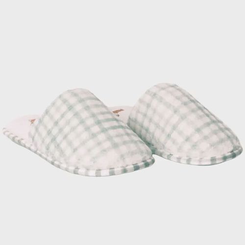 Pantuflas verdes cuadriculadas para mujer