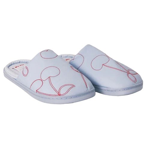 Pantuflas celestes con estampado de cerezas para mujer