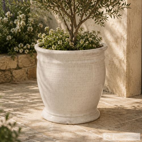 Maceta de cerámica decorativa color beige 37x37x38cm