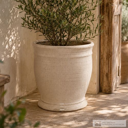 Maceta de cerámica decorativa color beige 30x30x34cm