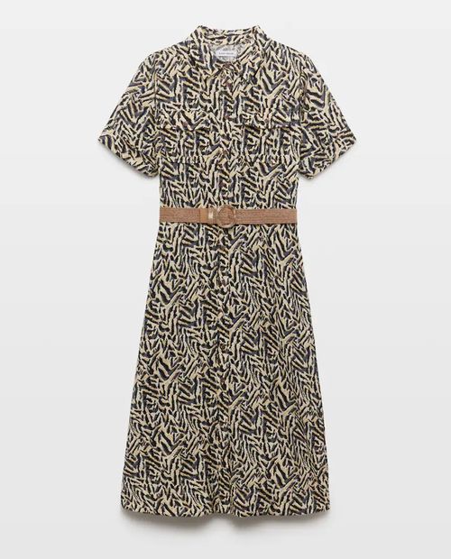 Vestido midi animal print con cinturón para mujer