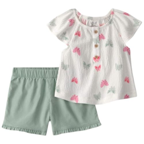 Conjunto bicolor con blusa y short para bebé niña
