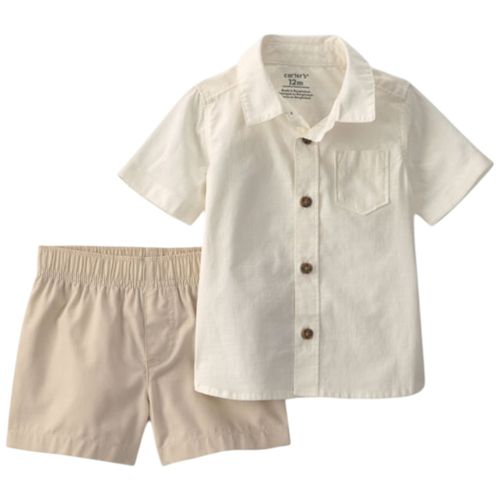 Conjunto de 2 piezas beige con camisa y short para bebé niño
