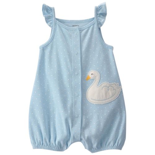 Romper celeste con bordado de cisne para bebé niña