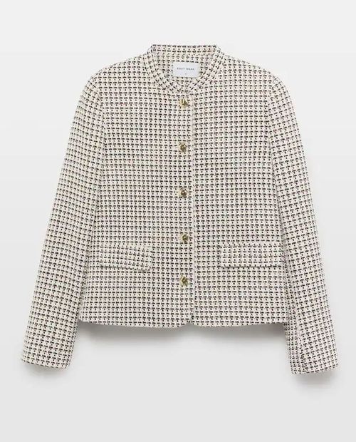 Chaqueta estructurada con botones dorados para mujer