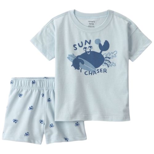 Conjunto celeste de 2 piezas con estampado de cangrejo para niño