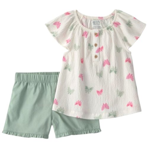 Conjunto de 2 piezas bicolor con estampado de mariposas para niña