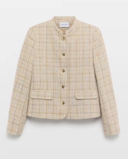 Chaqueta tweed con botones dorados para mujer