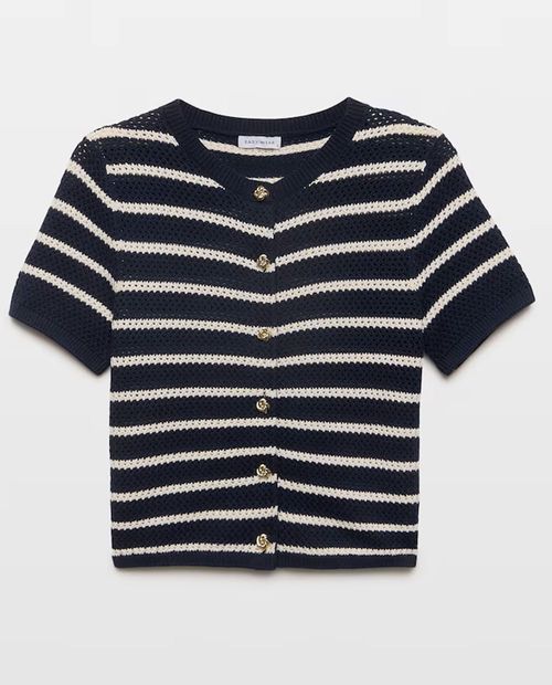 Blusa tejida azul navy con rayas para mujer
