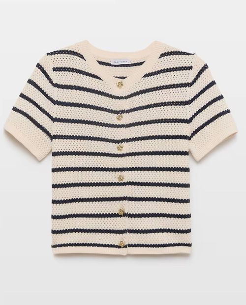 Blusa tejida ivory con rayas para mujer