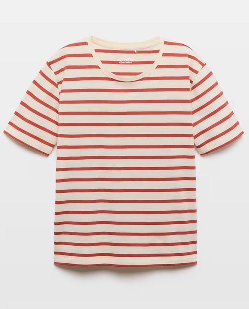 Camiseta ivory con rayas rojas para mujer