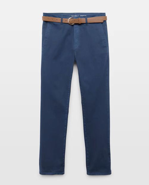 Pantalón chino azul navy con cinturón para mujer