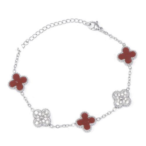 Pulsera de tréboles de esmalte rojo de acero inoxidable para mujer