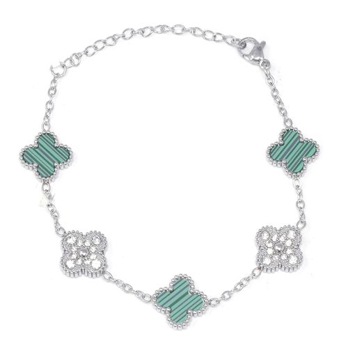 Pulsera de tréboles de esmalte verde de acero inoxidable para mujer