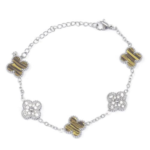Pulsera de tréboles de esmalte marrón de acero inoxidable para mujer