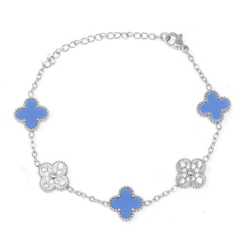 Pulsera de tréboles de esmalte azul de acero inoxidable para mujer