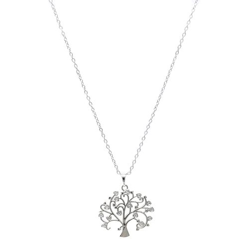Cadena de brass chapado en oro blanco 18k dije con el árbol de la vida para mujer