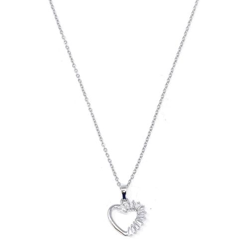 Collar de corazón de enchape de oro blanco 18k 1 mm-44 cm para mujer
