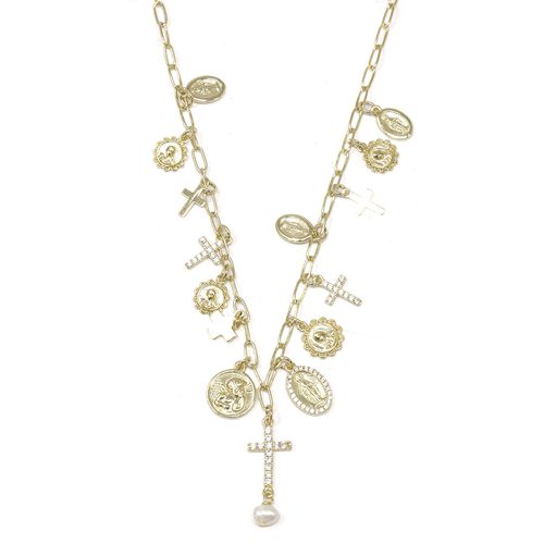 Collar multicharms religiosos de brass dorado 3 mm-41 cm para mujer