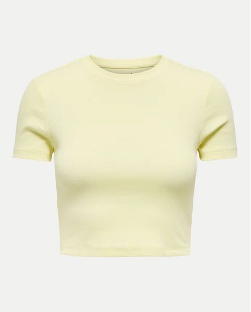 Blusa crop top amarilla texturizada para mujer