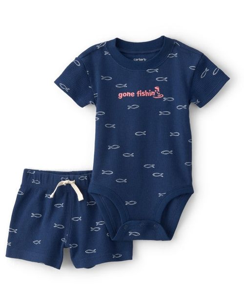 Conjunto de 2 piezas azul con estampado de peces para bebé niño