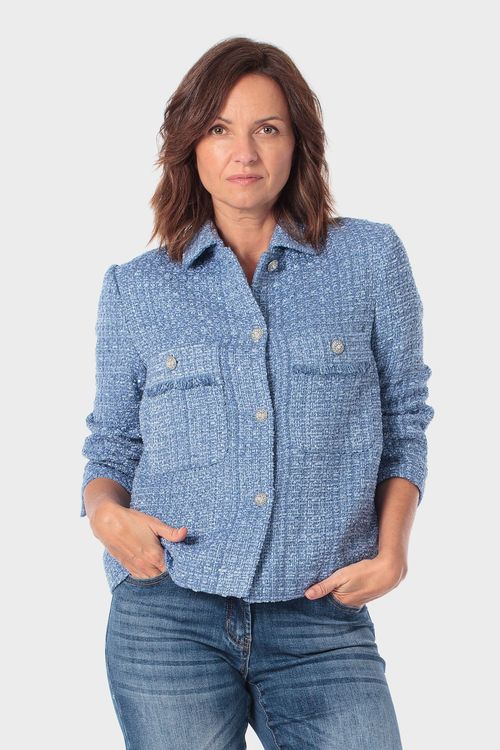 Chaqueta Punt Roma tweed celeste con textura para mujer
