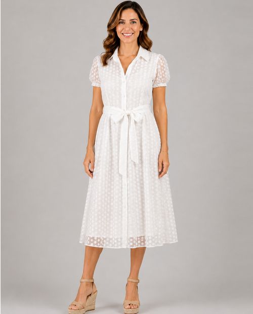 Vestido midi blanco con puntos para mujer