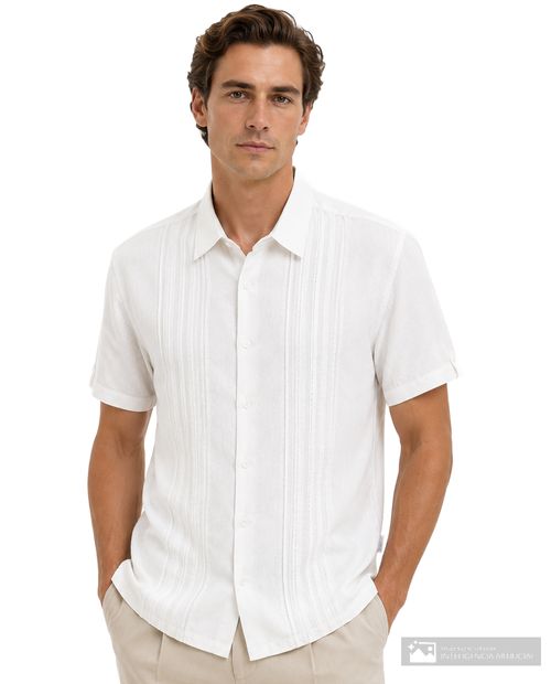 Camisa guayabera Cubavera regular fit blanca sólida para hombre