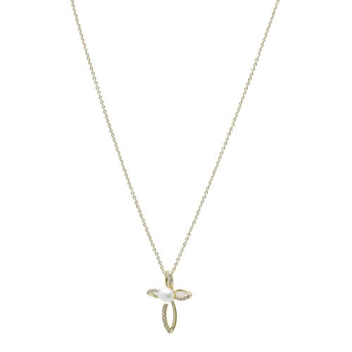 Collar con dije de cruz de brass dorado 2 mm-40.6 cm para mujer