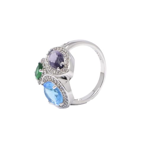 Anillo de tres piedras de brass plateado para mujer