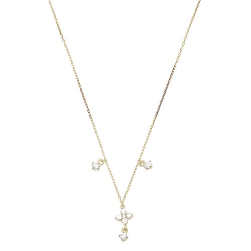 Collar de cruz de plata en baño de oro 1 mm-46 cm para mujer