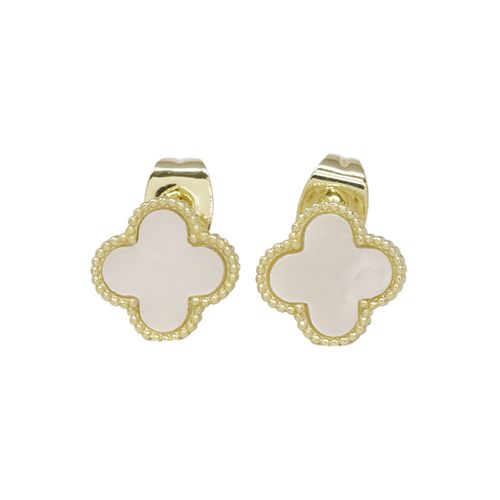 Aretes dorados tipo stud en forma de trébol de nácar para mujer