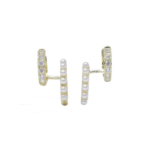 Argollas dobles doradas con zirconias para mujer