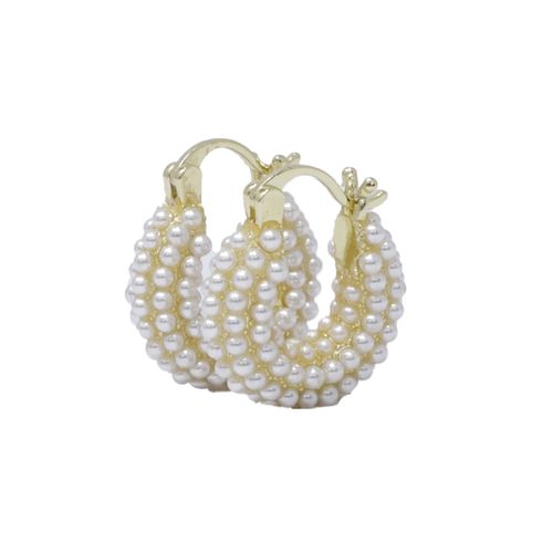 Argollas doradas hoop de 16 mm con perlas para mujer