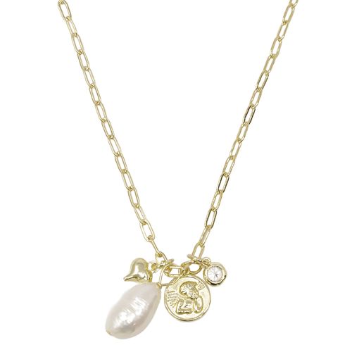 Collar con cadena paperclip y perla en dorado para mujer