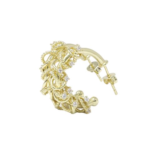 Argollas con eslabones y zirconias en dorado para mujer