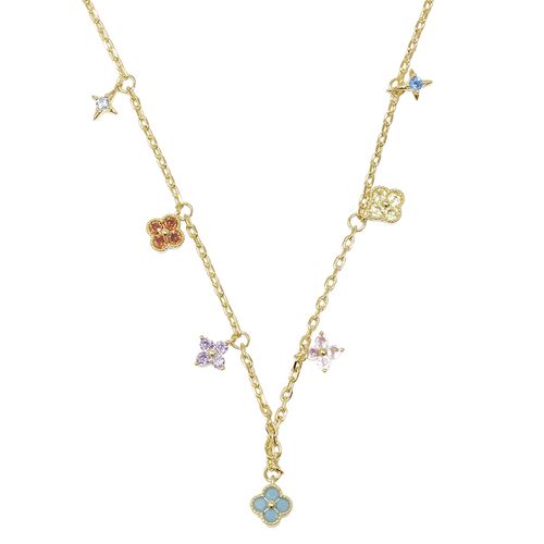 Collar dorado con dijes de trébol y estrellas de colores para mujer