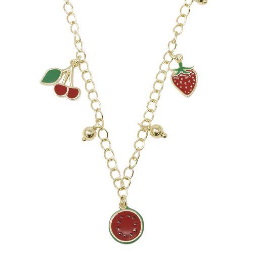 Collar dorado con dijes de frutas esmaltadas multicolor para mujer