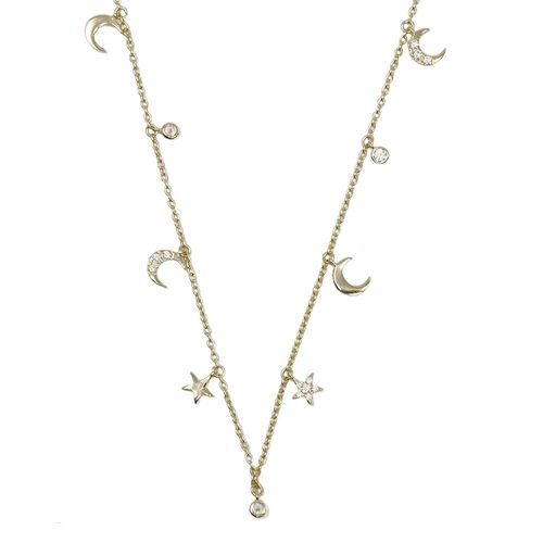 Collar multicharms de luna y estrella de plata en baño de oro para mujer